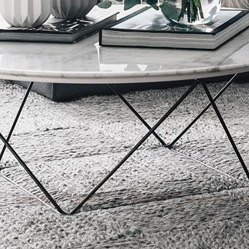 Frame Base Coffee Table Round Black/White Stone Cocktail Table