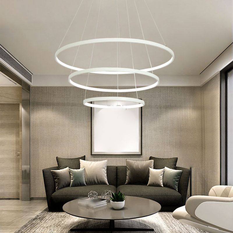 Round Hanging Light Kit Modern Style Metal 3 Lights Hanging Ceiling Lights