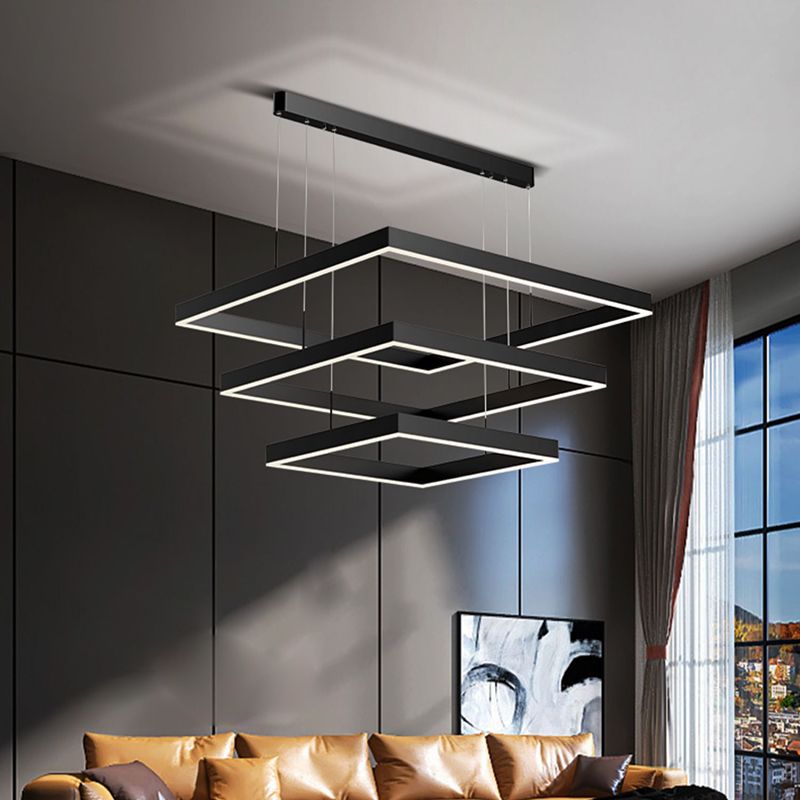 Geometry Shape Hanging Lamp Fixture Modern Style Pendant Lamp in Black for Living Room