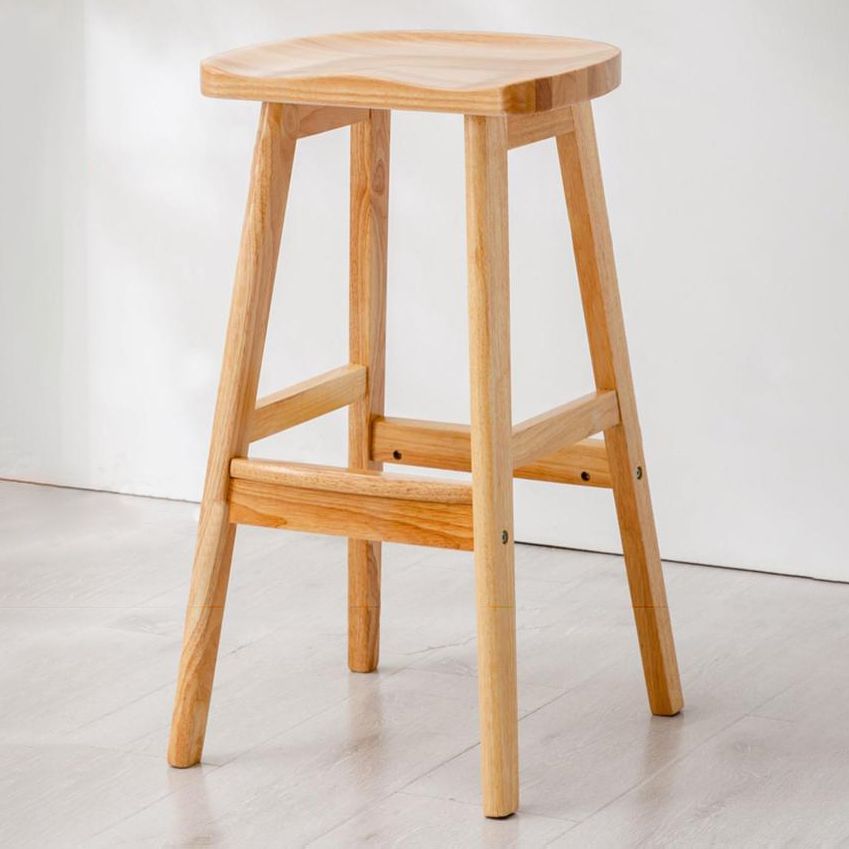 Contemporary Solid Wood Barstools Saddle Seat Bar Stools with Footrest