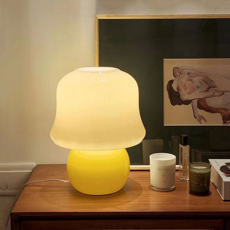 Mushroom Glass Nightstand Lamp Macaron Style 1 Head Bedroom Table Light
