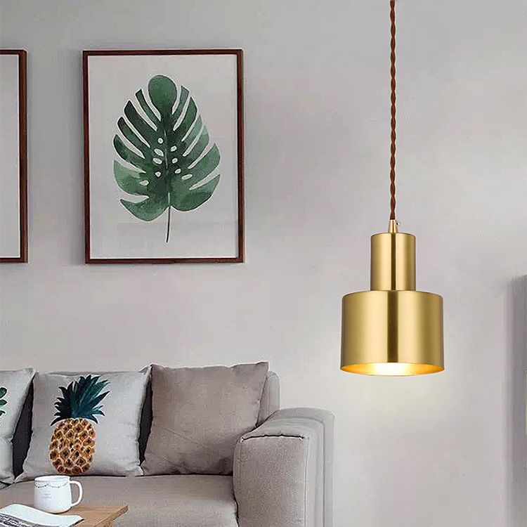 Post-Modern Cylindrical Shape Pendant Light Brass 1 Light Small Suspension Light  for Living Room