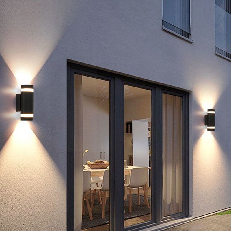 Cylinder Shape Sconce Modern Style Metal 2 Lights Wall Light in White/Black