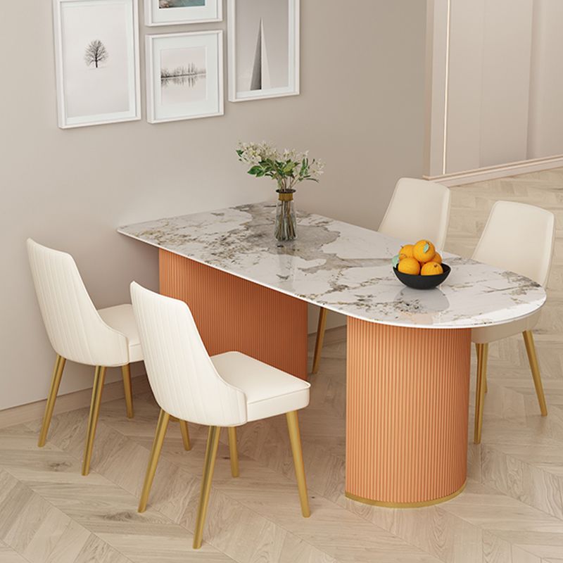 Modern Stone Dining Table Oval Iron Table with Double Pedestal Table