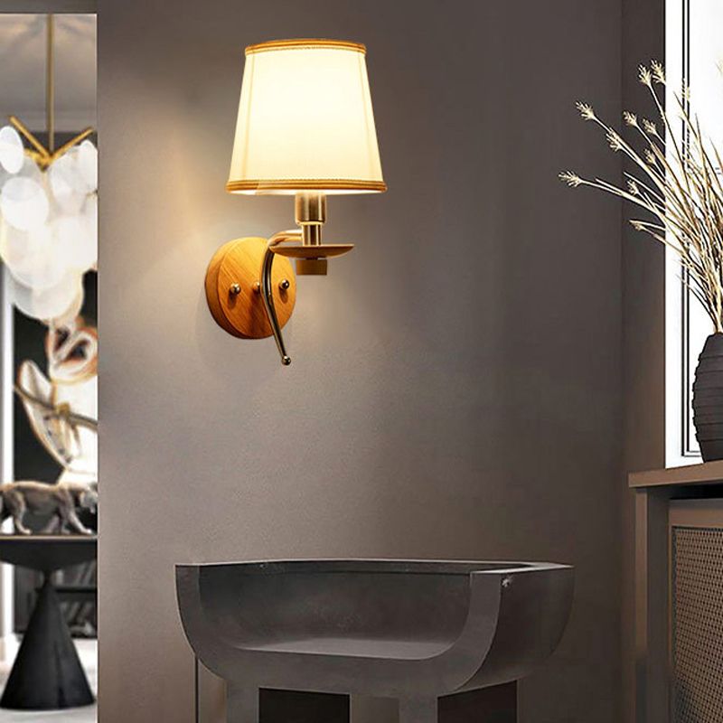 Modernist Wall Sconce Tapered Wall Light Fixture with Fabric Shade for Bedroom