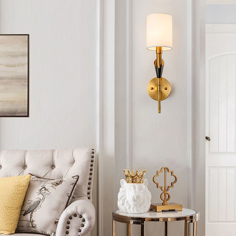 Nordic Style Metall Wandleuchter Zylinder Goldwandlicht mit natürlicher Sackleinen für Schlafzimmer