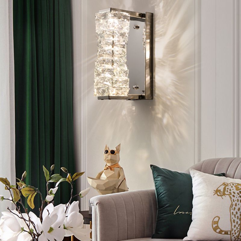Postmodern Style Wall Light Geometric Crystal Wall Sconce in Silver for Bedroom