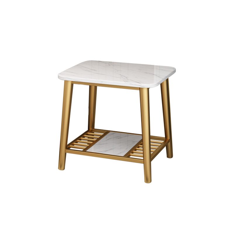 Rectangle Slate Top Side Table 21.65" Tall Metal 4 Legs End Table with Shelf