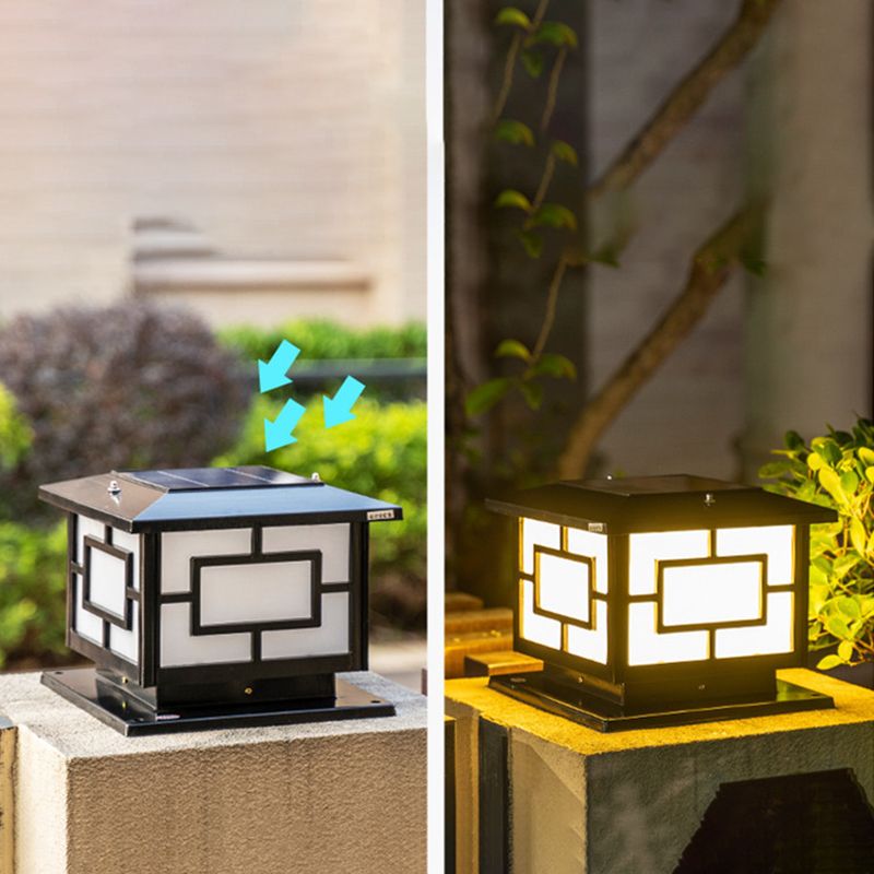 LED Contemporary Metal Pillar Lamp Square Shape Outdoor Waterproof Light