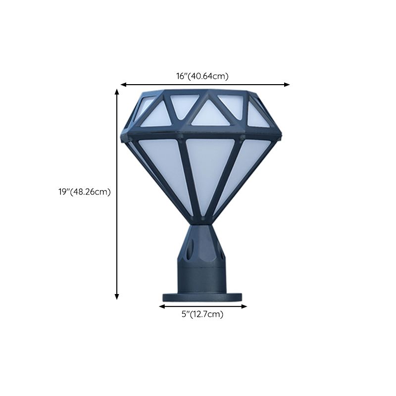 Contemporary Metal Pillar Lamp Diamond Shape Outdoor Waterproof Light with Plastic Shade