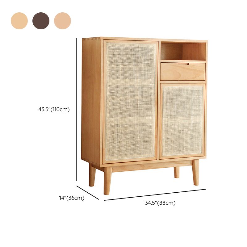 Contemporary Cabinet 4 Shelves With Doors Pine Squared Legs Accent Cabinet