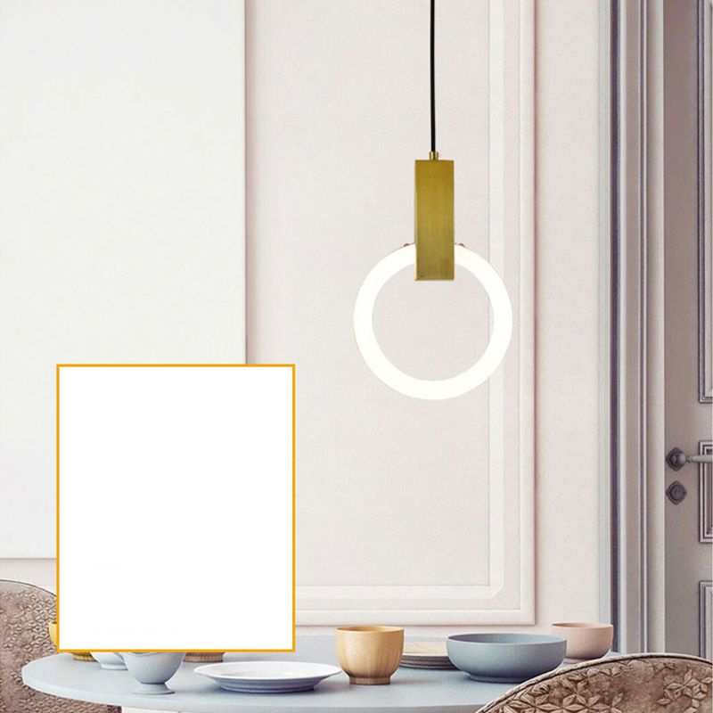 Metal Ring Pendant Lighting Fixture Simple Style LED Hanging Light Fixture in Gold