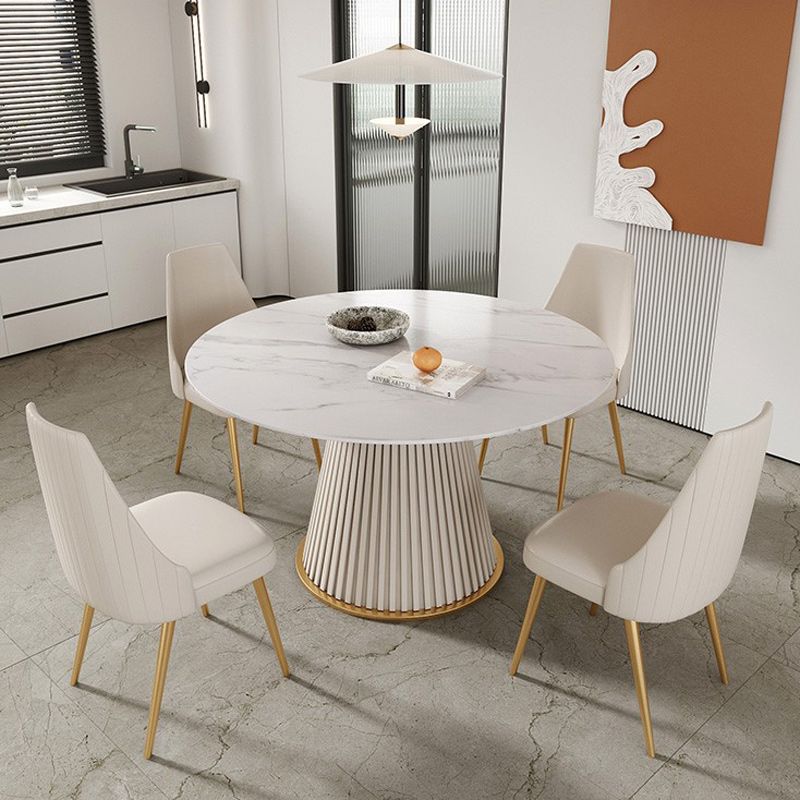 Glam Stone Dining Table Round Iron Table with Pedestal Casual Base