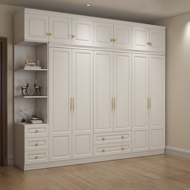 Hinged White Wardrobe Armoire Engineered Wood Wardrobe Closet