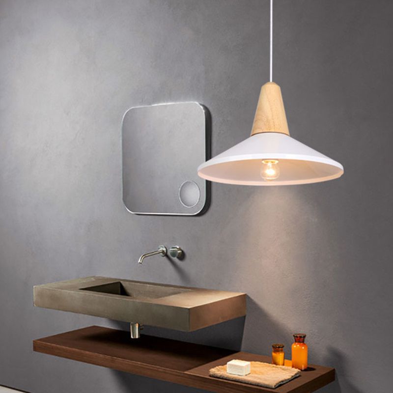 Houten kegel hanglamp in moderne beknopte stijl gelakte ijzeren macaron hangende lamp