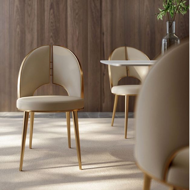 Nordic Style Side Chair Faux Leather Dining Chair with Metal Base for Home Use