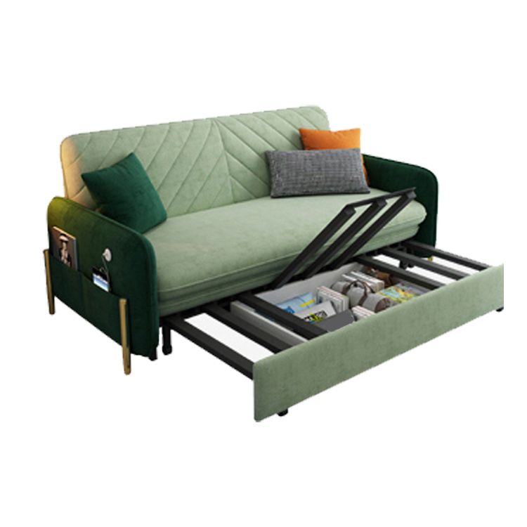 Green Cushion Back Loveseat Foldable Sleeper Sofa with Storage