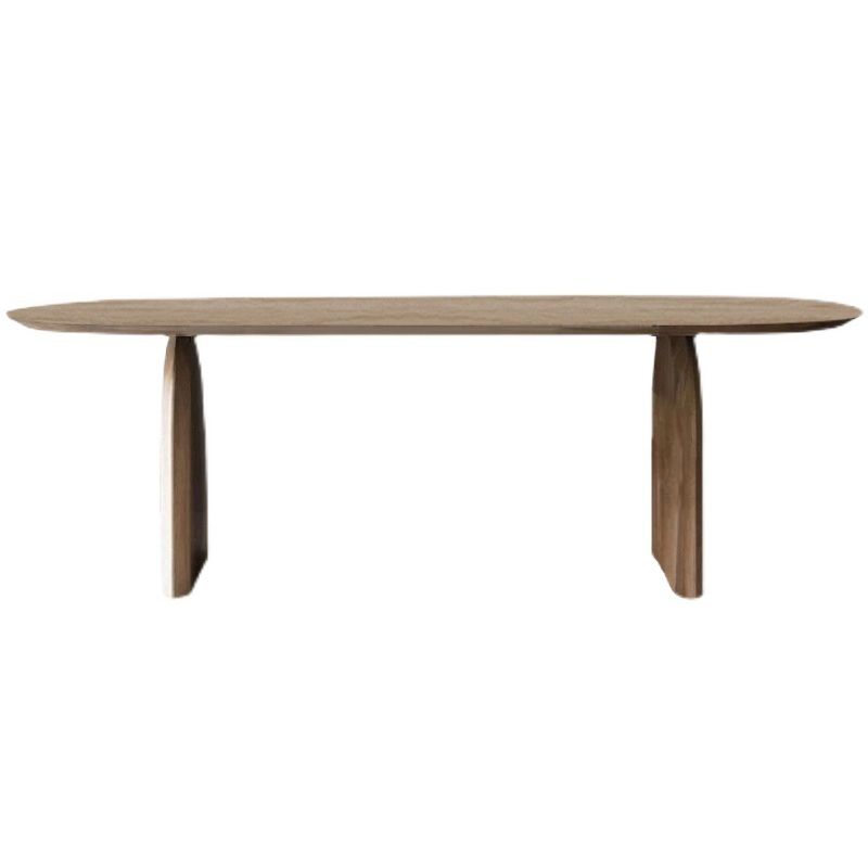 Pine Wood Top Dining Table Modern Oval Table with Sled Base in Brown