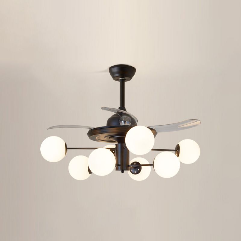 Blatt Acrylhänge Lüfter leichte moderne LED -Halbflush -Halterung für Wohnzimmer, 3 Klingen
