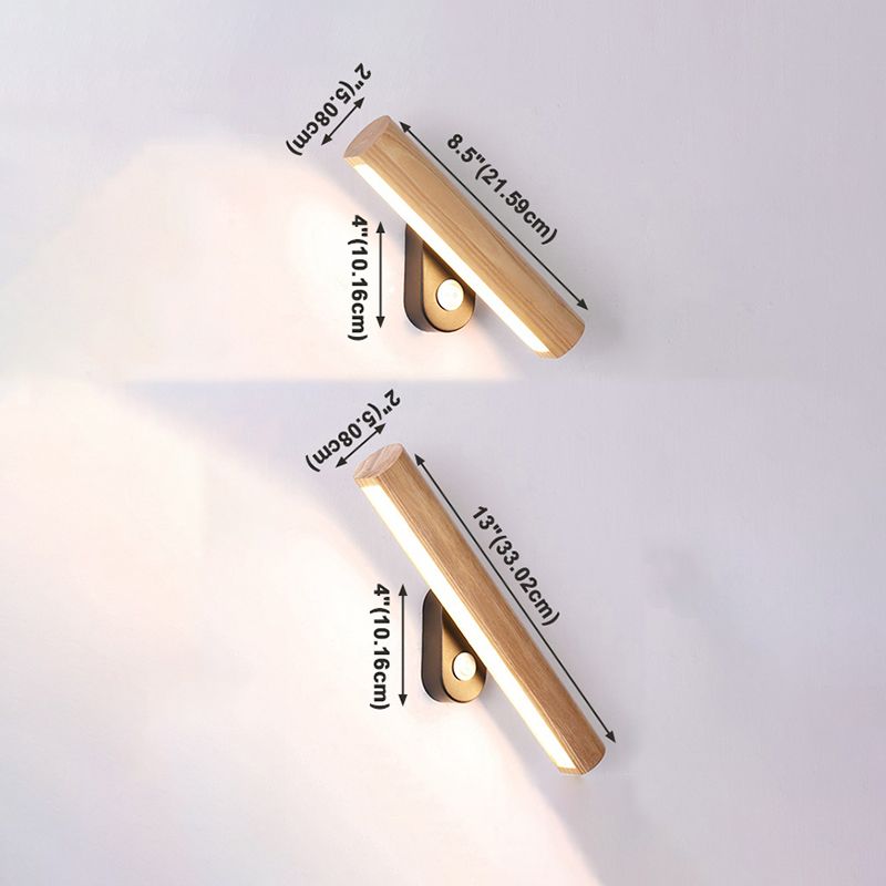 1-Light Cylindrical Wall Sconce Modern Style Wood Wall Mount Light Fixture for Bedroom