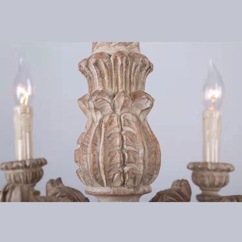 6-Light Faux Candle Chandelier Light Fixture Traditional Distressed White Wooden Suspension Lamp
