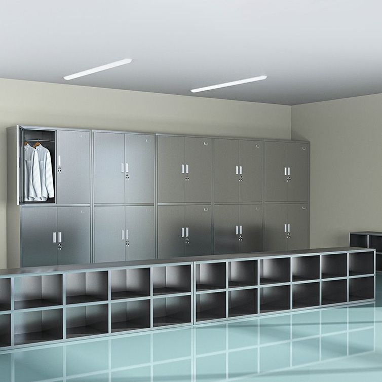 Silver Storage Cabinet with Hinged Doors Contemporary Steel Indoor Cabinet