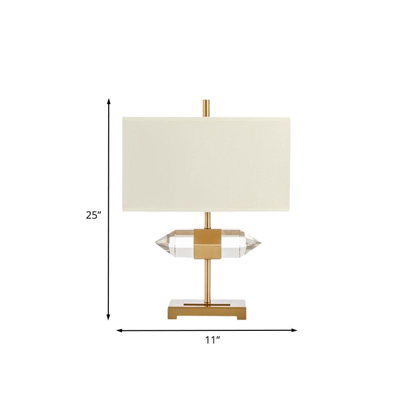 Lampada da tavolo a 1 luce semplicità Rettangolo Fabric Night Light con arredamento a prisma cristallino in oro