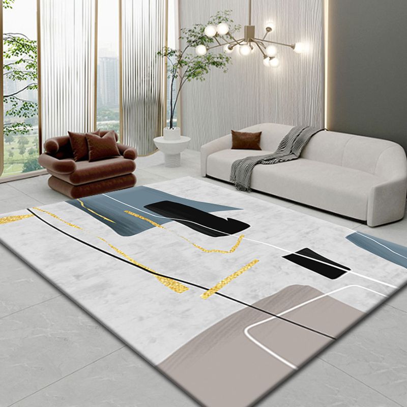 Modern Carpet Color Block Geometry Print Area Rug Polyester with Non-Slip Backing Rug