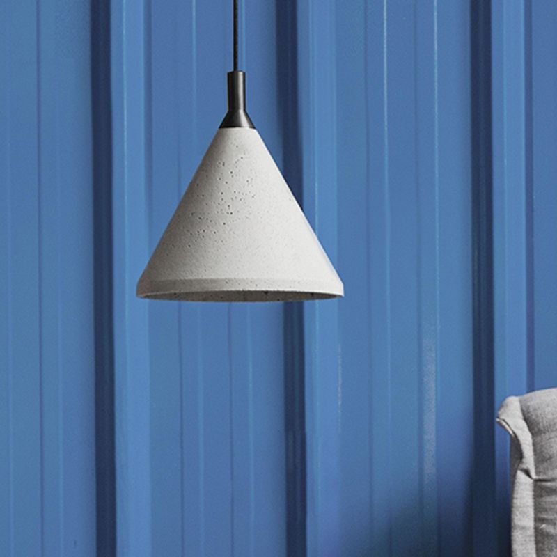 1 Bulb Cone Hanging Lamp Industrial Style Gray Cement Height Adjustable Pendant Lighting for Living Room
