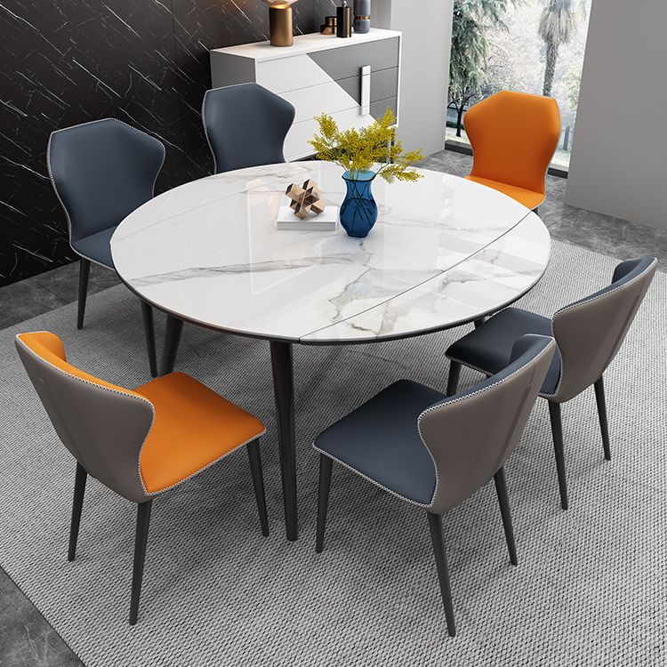 Mesa de comedor de piedra sinterizada de estilo moderno Mesa de hoja de caza redonda blanca con 4 patas