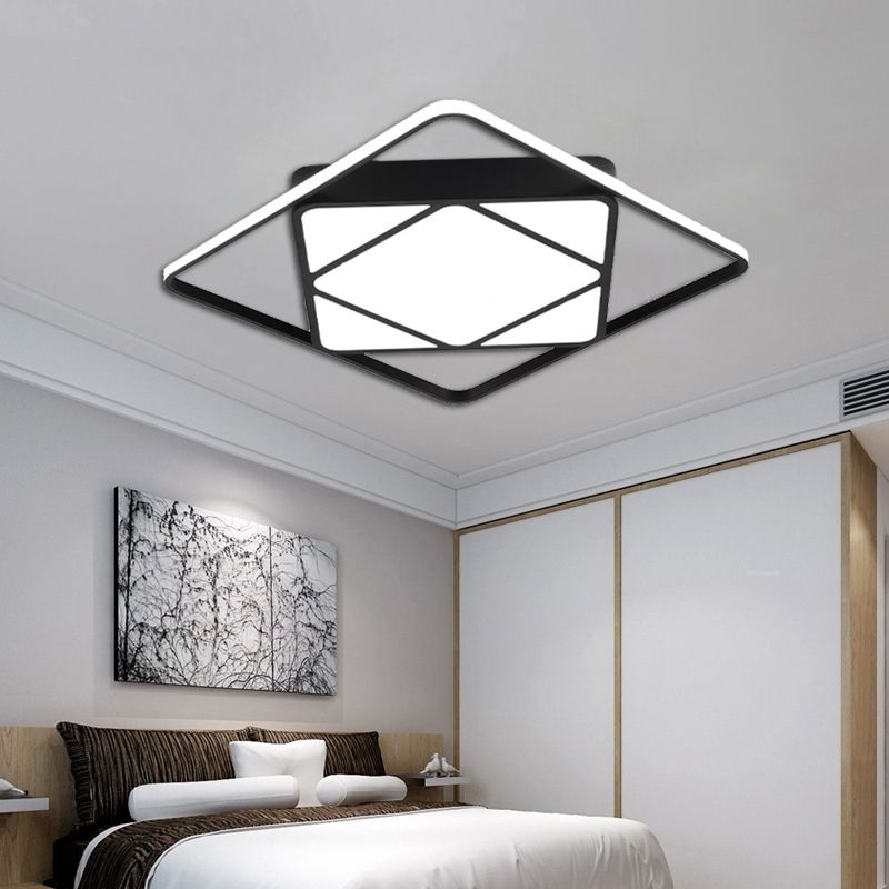 Rhombus Flush Mount Ceiling Light Modern Metal White / Black LED Ceiling Lamp for Bedroom in Warm / White, 18 "/23.5" Wide