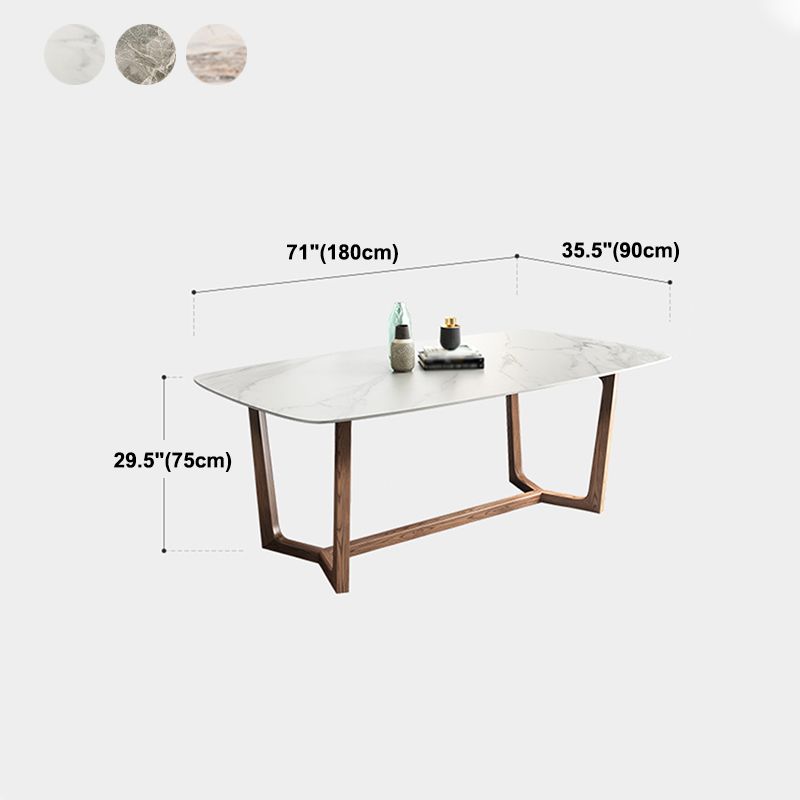 Mesa rectangular con tapa de piedra sinterizada para restaurante mesa moderna con base de caballete de fresno
