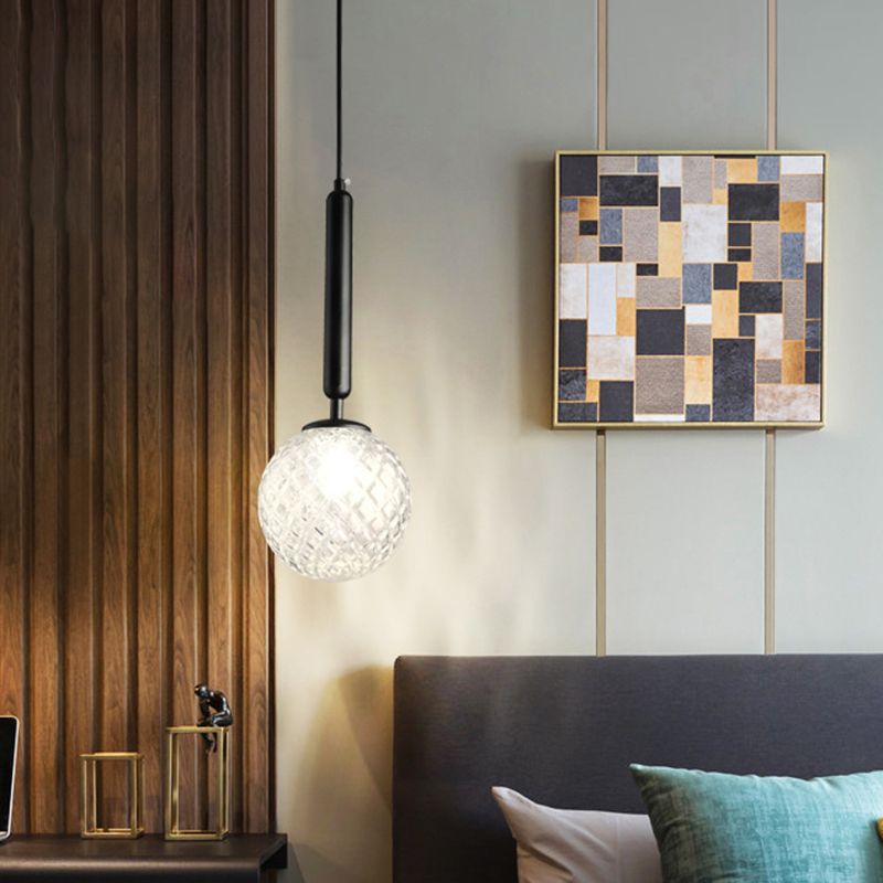 Lampada a sospensione a sfera di vetro reticolare trasparente Stile Spepension Sospension per camera da letto