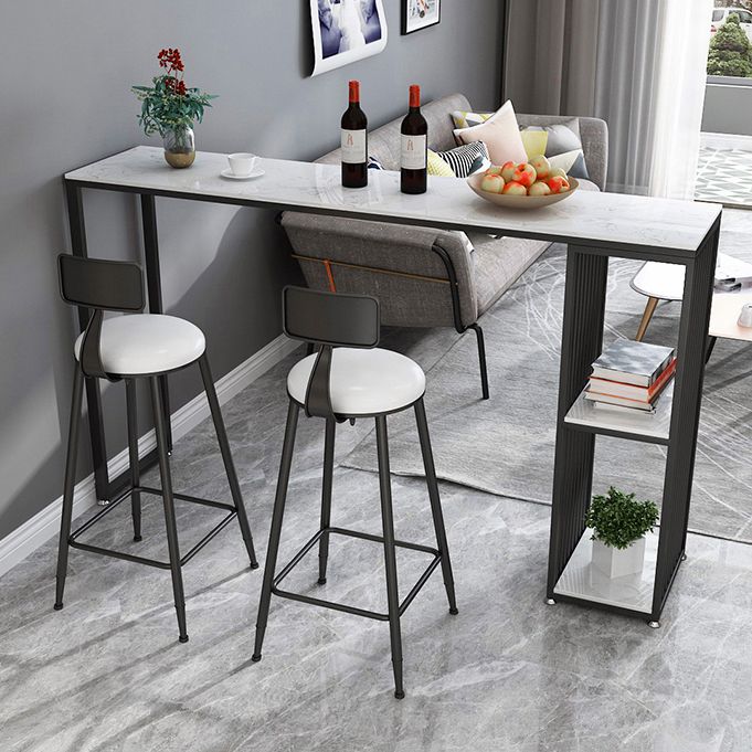 1/3 Pieces Modern Iron Bar Table Set Rectangle White Faux Marble Top Bistro Set with Shelf