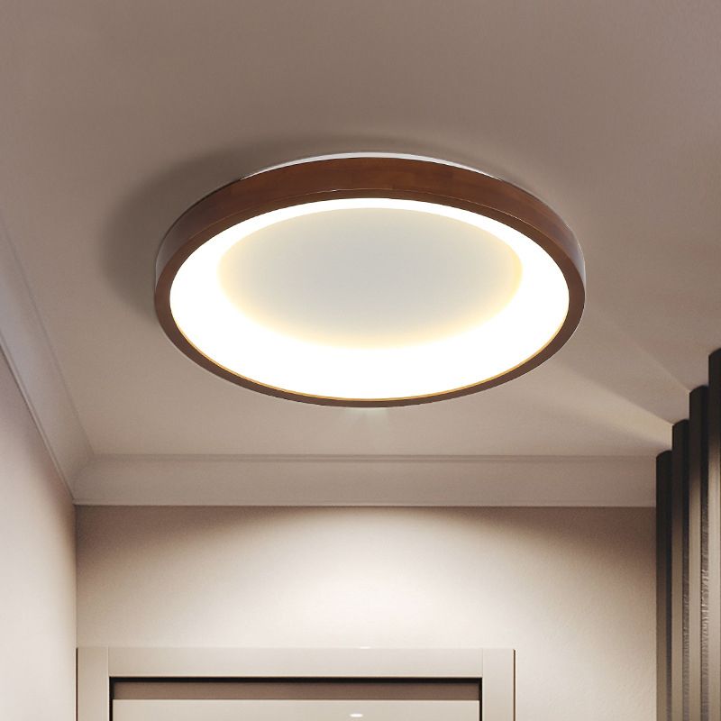 Modern Single Brown Flush Mount Lighting Wooden Ceiling Light for Bedroom