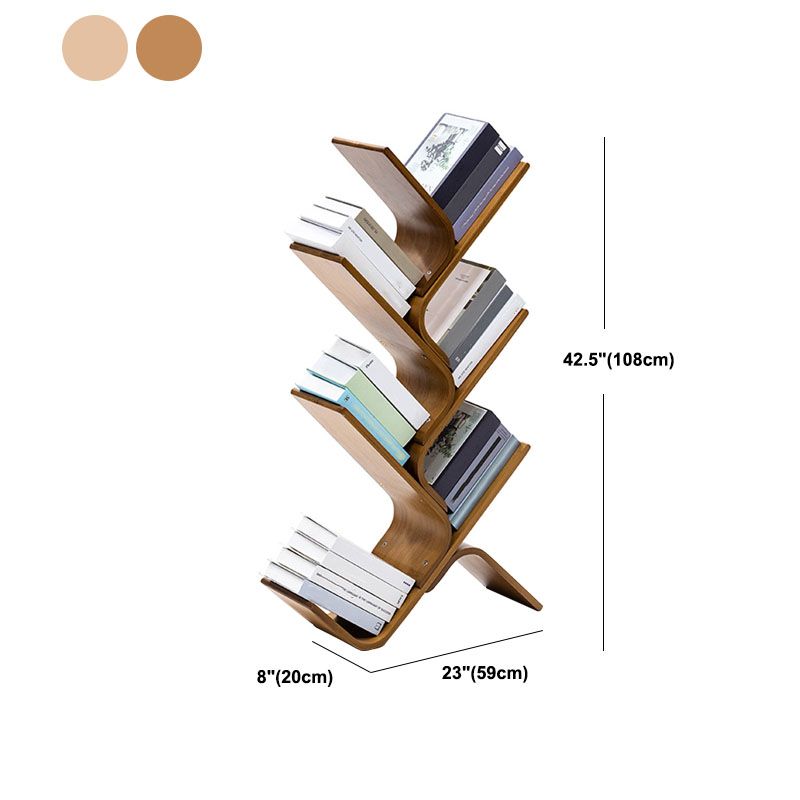 Modern Bamboo Bookshelf Geometric Vertical Open Shelf Bookcase