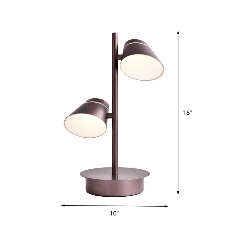 Swivelable Angled Cone Shade Night Lamp Modern Metal Single Bedside Table Lighting in Coffee