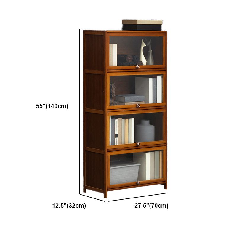 Modern Brown Book Shelf Bamboo Bedroom Shelf Bookcase with Cabinets