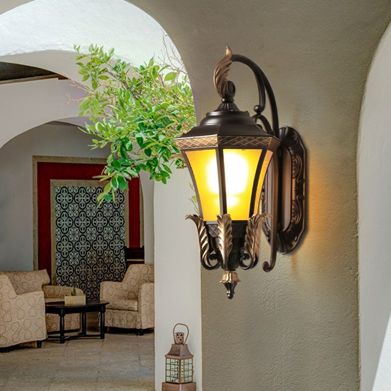 Dark Coffee 1-Head Sconce Lighting Farmhouse Metal Curving Wall Mount Lamp Fixture for Corner