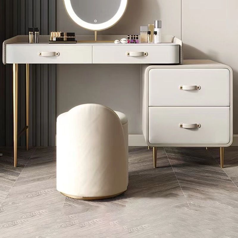 Beige 3/4-Drawers Dressing Table Faux Leather Make-up Vanity Desk