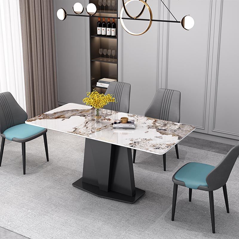 Industrial Sintered Stone Tisch Rechteck Esstisch mit Sockelbasis für das Restaurant