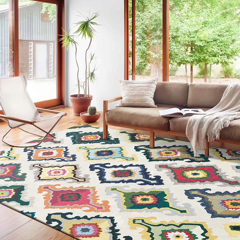 Multi Color Geometric Print Rug Synthetics Bohemia Carpet Stain Resistant Pet Friendly Non-Slip Backing Rug for Living Room