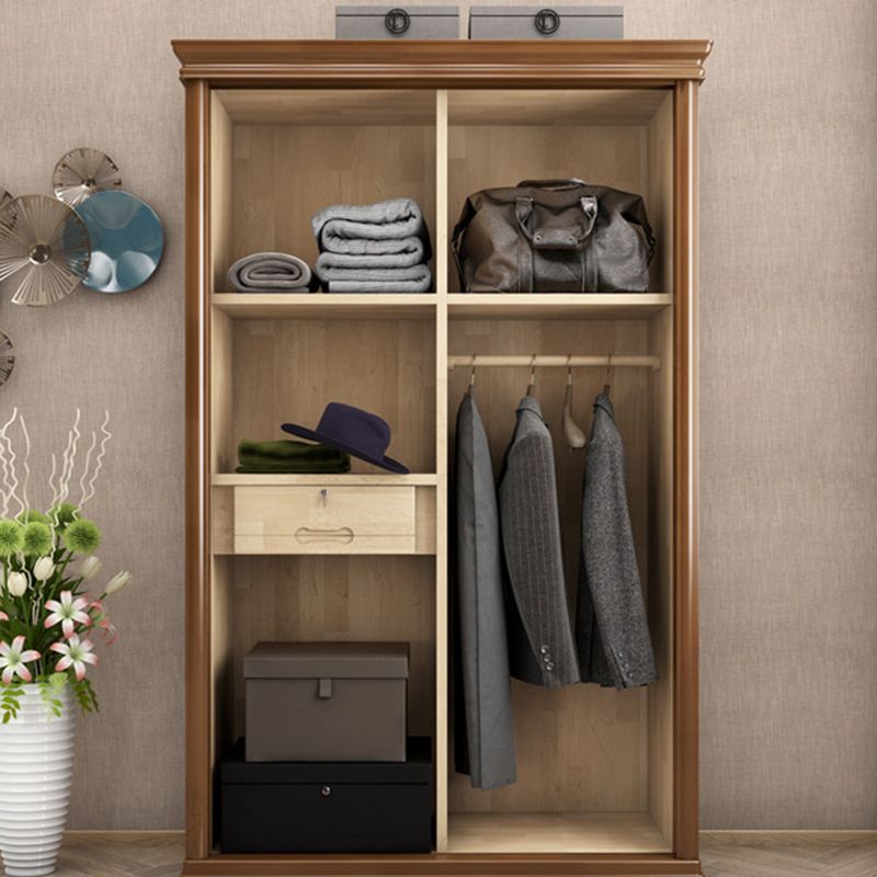 Traditional Solid Wood Wardrobe Freestanding Wardrobe Armoire with Shelves