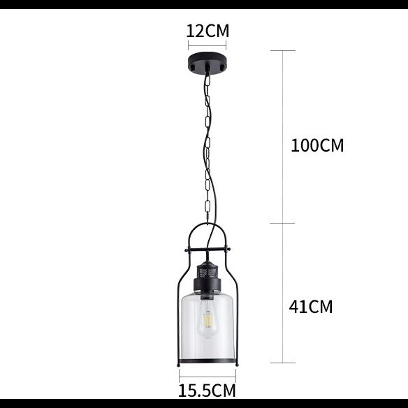 Nero 1 Light Light Light Light Industrial Cilindri Glassero Appednare lampada con giuntura in metallo