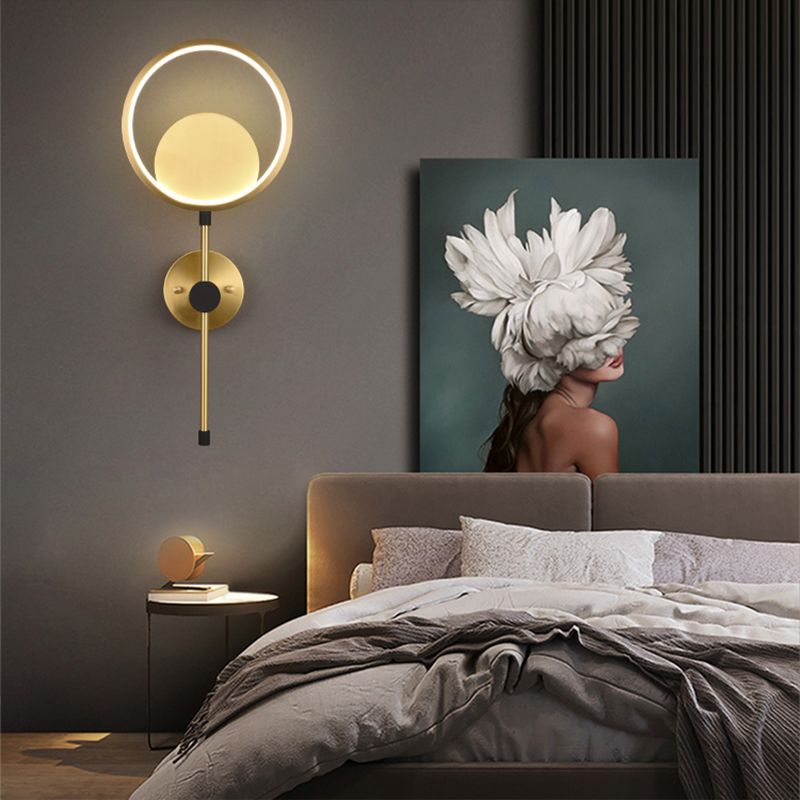 Rame moderno nordico rame a parete a parete a parete rotonda applique a parete per camera da letto