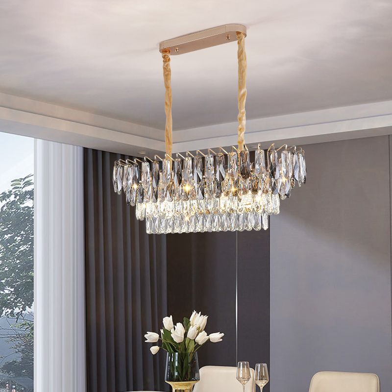 Contemporary Kitchen Island Lighting Oval Chandelier Lighting Fixtures with Crystal Shade