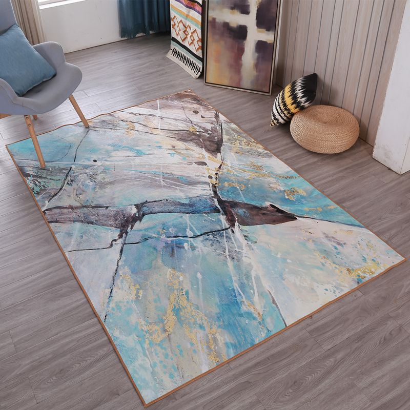 Stylish Area Carpet Modern Abstract Print Carpet Washable Polyester Rug with Non-Slip Backing