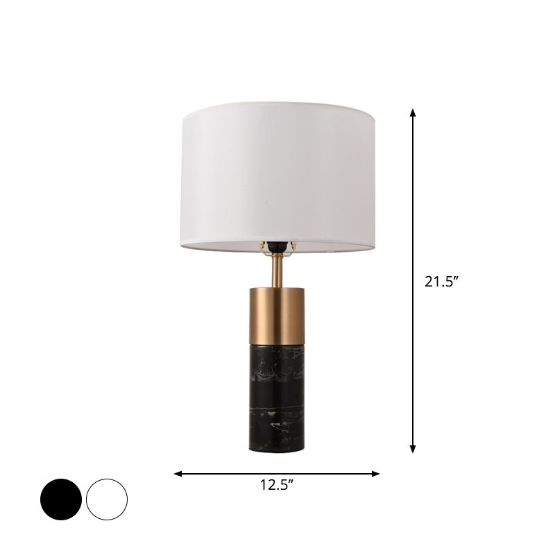 Tavolo da comodino Drum Lighting Tessuto 1 Testa Postmoderna Night Stand Lampato con piedistallo in marmo in nero/bianco/grigio