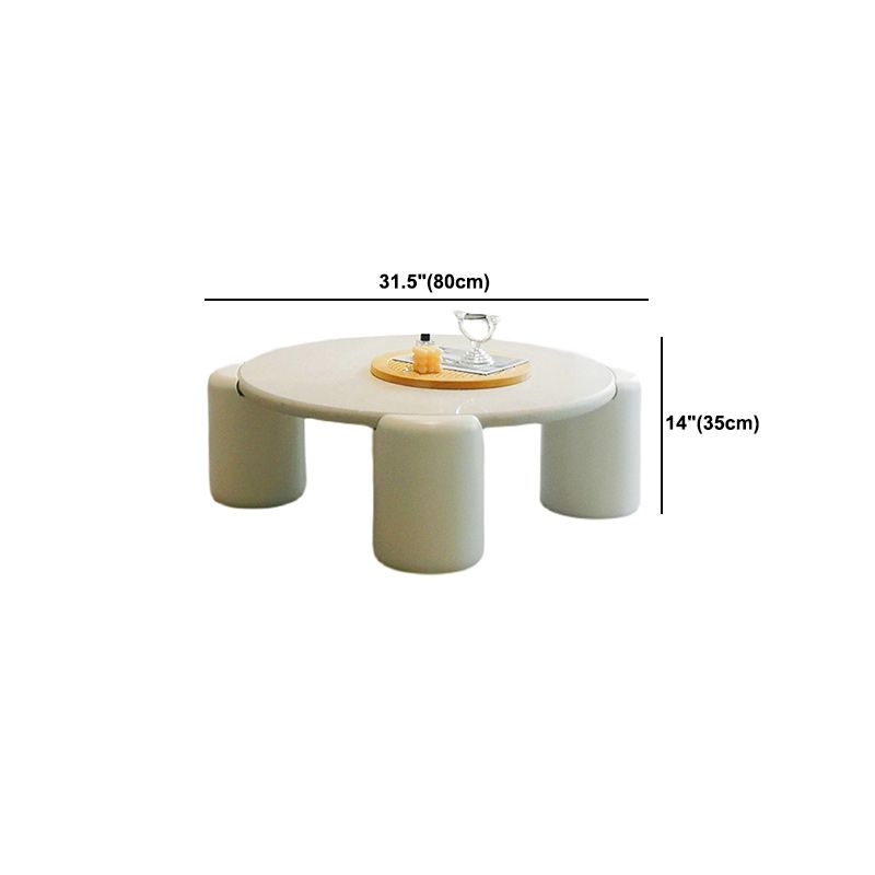 Contemporary Round Wood Cocktail Table White 4 Legs Coffee Table - 13.8" H