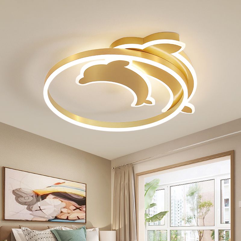 Childrens Ceiling Light Gold Dolphin und Loop Led Flush Mount Halterung mit Acryl-Schatten